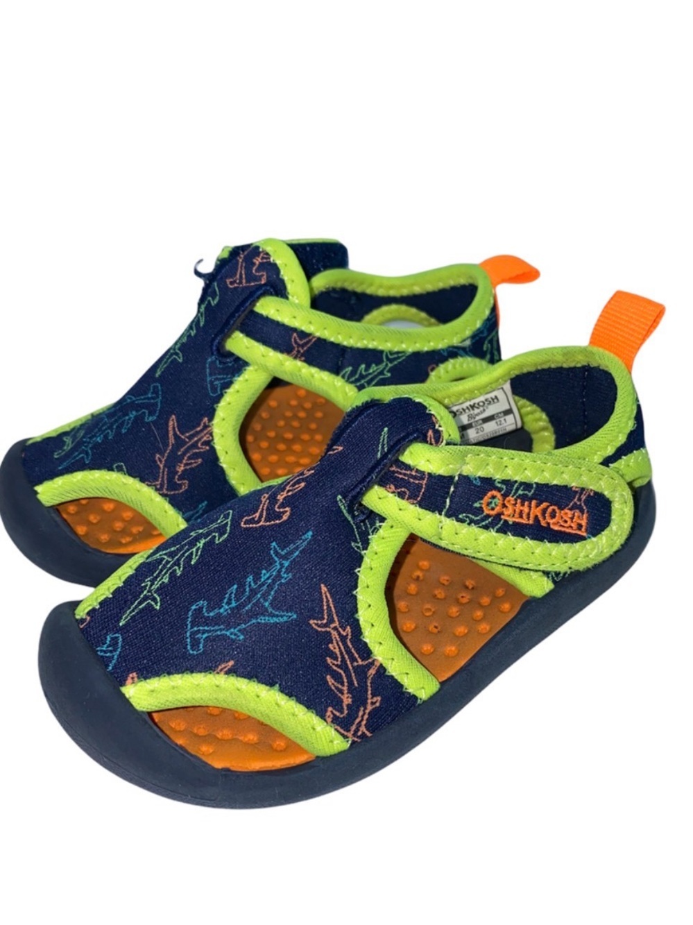 OshKosh B'gosh Navy, Lime & Orange Shark-Print Kids Water Shoes